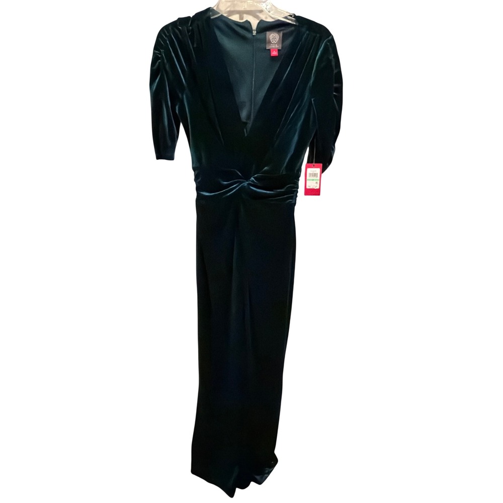 Vince Camuto Jumpsuit Teal Green Velvet Twist Front V-Neck VC1M2339 Size 8 NEW
